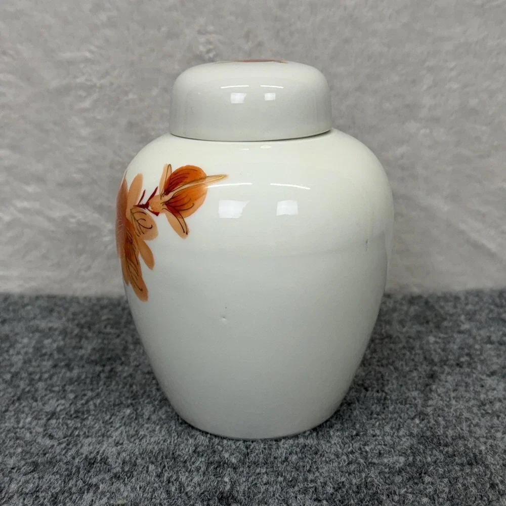 Vintage Asian Ginger Jar Copper Gold Floral Porcelain Lidded Vase Urn 6 In